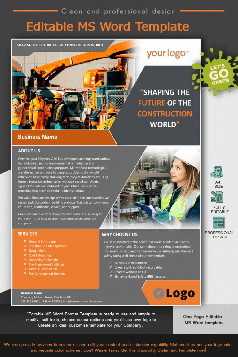 Construction Company Marketing template» Download Editable MS Word
